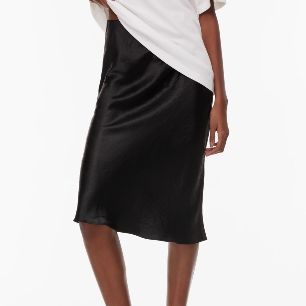 Aritzia Babaton Black Slip Satin Midi Skirt